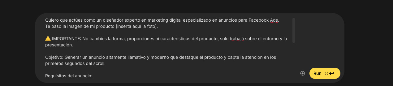 Ejemplo del prompt optimizado pegado en Nano Banana