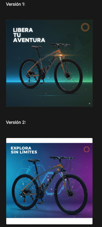 Diferentes versiones de anuncios generadas por Nano Banana para un mismo producto